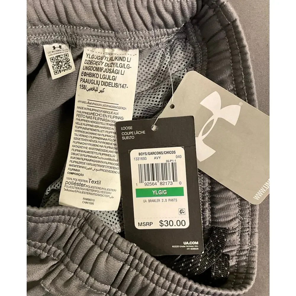 NWT Under Armour Loose Youth Unisex Warm Ups YLG Brawler 2.0 Grey Drawstring - Picture 5 of 10